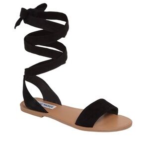 Steve Madden Lace-Up‎ Flat Sandals Size 5.5 Suede Leather Balletcore Black Boho